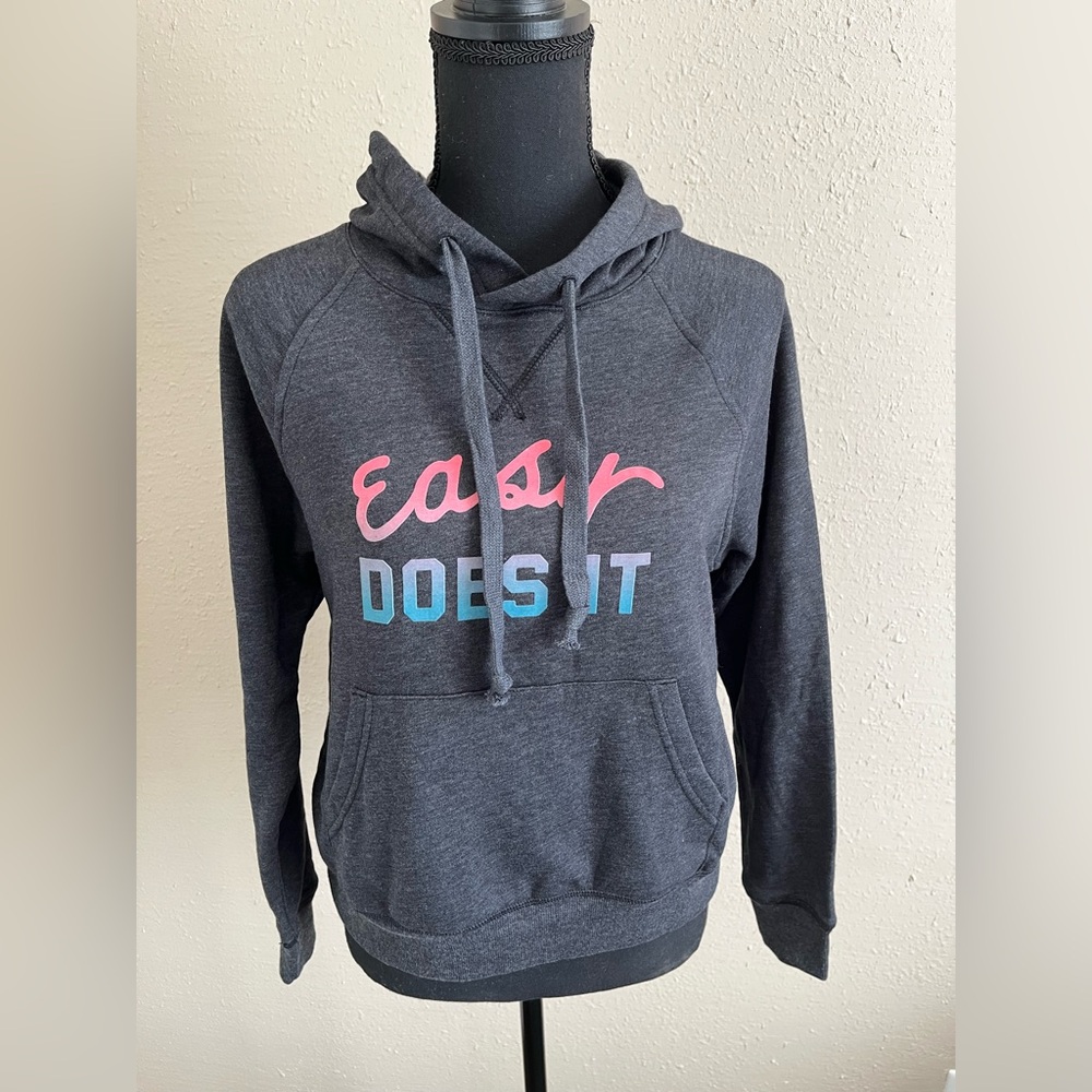 Old Navy Dark Gray Hoodie with Pink and Blue Text